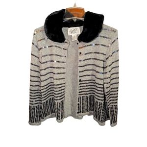 Vintage Elana Cardello Sweater/Jacket Faux Fur Collar
